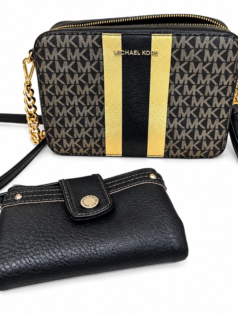 Michael Kors Small Black and Gold Crossbody Bag with Matching Wallet - Picture 2 of 9